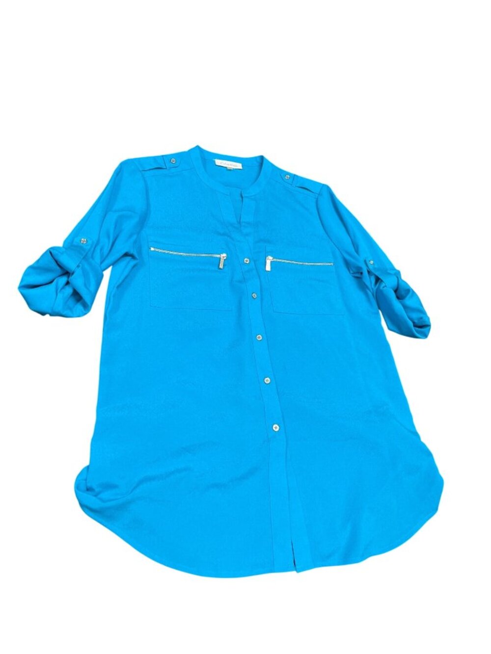 Calvin Klein womens blue polyester silver buttons blouse shirt sz S SKU 10-590